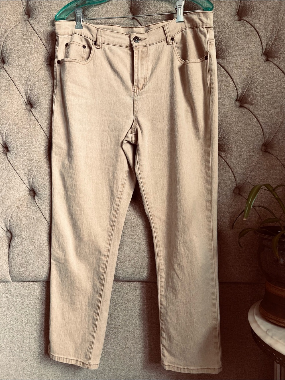 DG2 Diane Gilman camel colored jeans 12p petite 12 ramie cotton